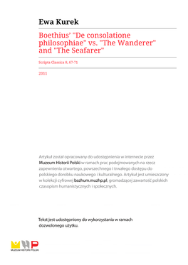 "De Consolatione Philosophiae" Vs. "The Wanderer" and "The Seafarer"