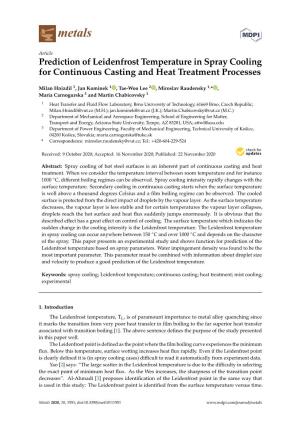 Prediction of Leidenfrost Temperature in Spray Cooling for Continuous Casting and Heat Treatment Processes