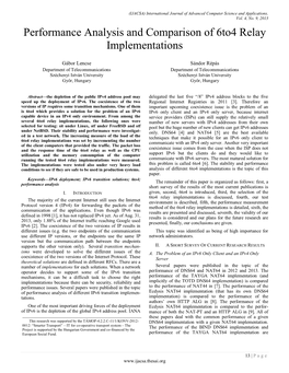 Performance Analysis and Comparison of 6To4 Relay Implementations