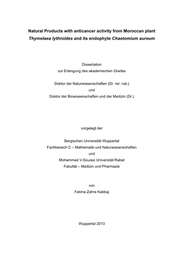 Natural Products with Anticancer Activity from Moroccan Plant Thymelaea Lythroides and Its Endophyte Chaetomium Aureum