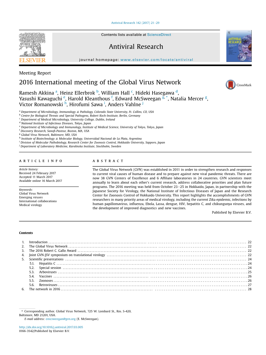 2016 International Meeting of the Global Virus Network Antiviral