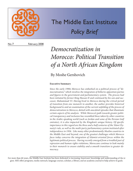Democratization in Morocco: Political Transition of a North African Kingdom