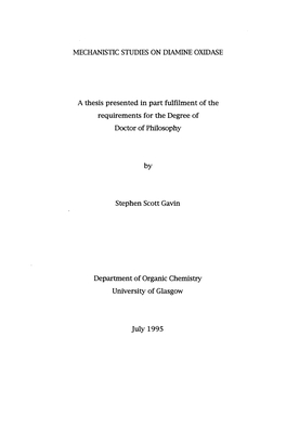 MECHANISTIC STUDIES on DIAMINE OXIDASE a Thesis