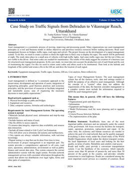 Case Study on Traffic Signals from Dehradun to Vikasnagar Reach, Uttarakhand Er