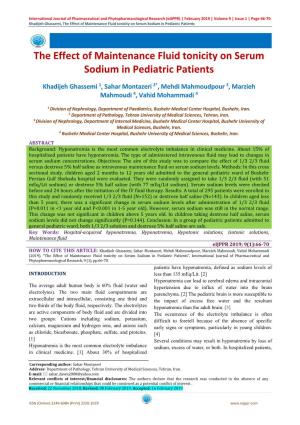 The Effect of Maintenance Fluid Tonicity on Serum Sodium in Pediatric Patients