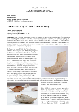 'EVA HESSE' to Go on View in New York City