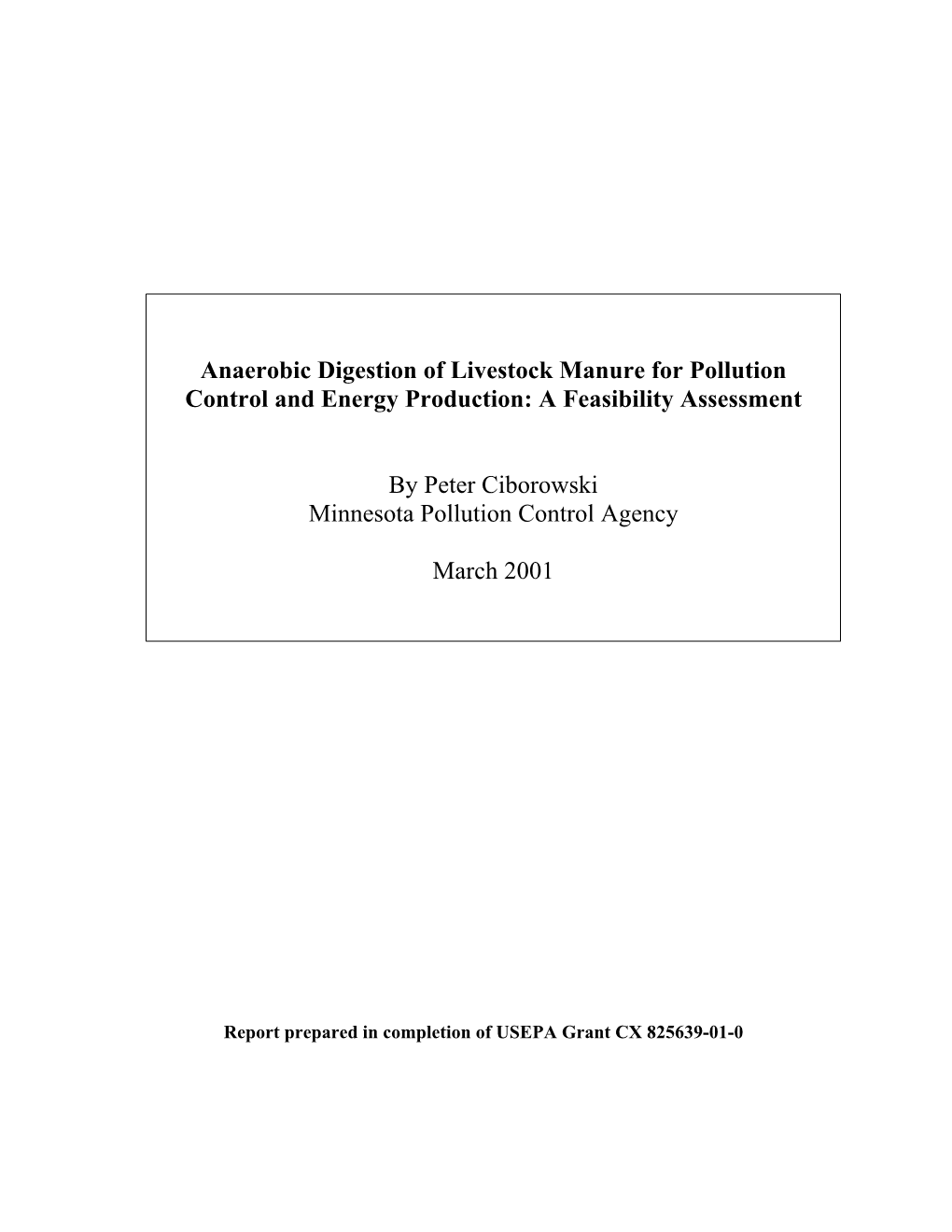 Anaerobic Digestion of Livestock Manure