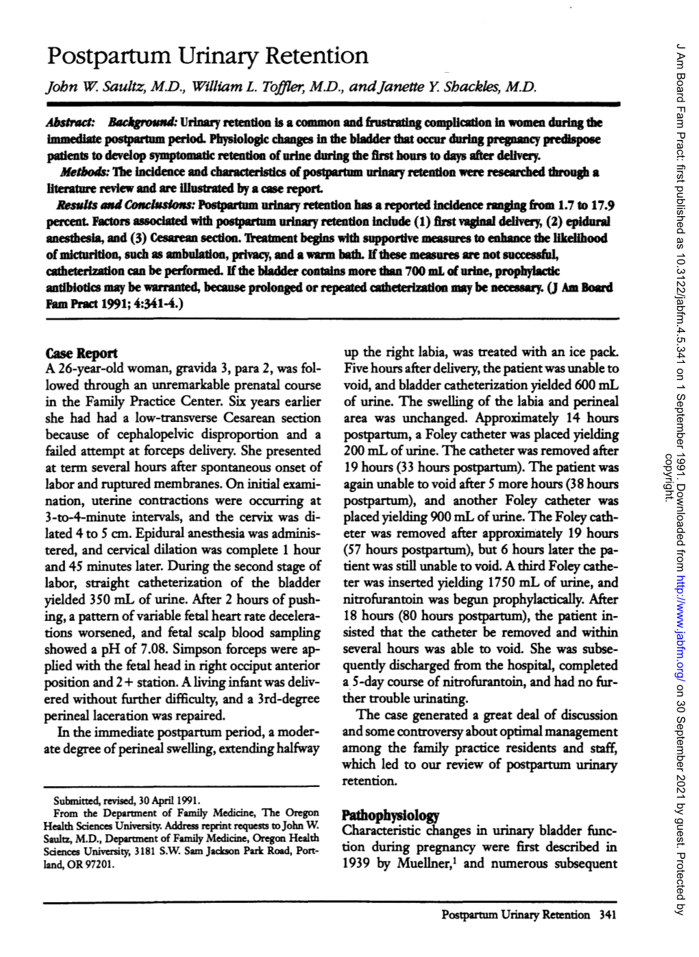 Postpartum Urinary Retention John W