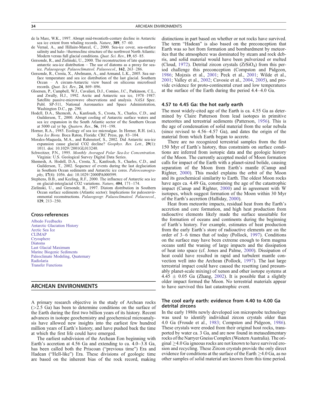 ARCHEAN ENVIRONMENTS De La Mare, W.K., 1997