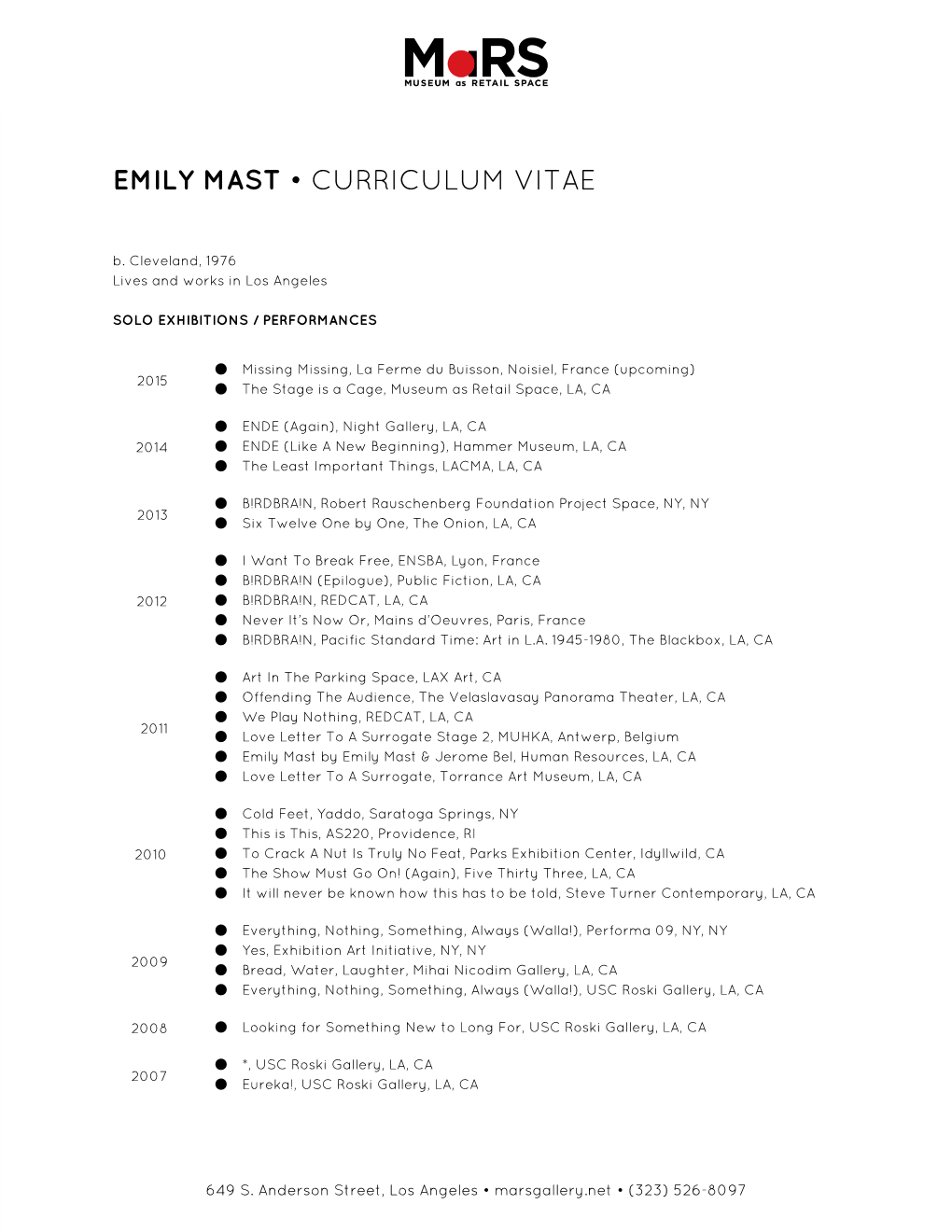 Emily Mast​• Curriculum Vitae