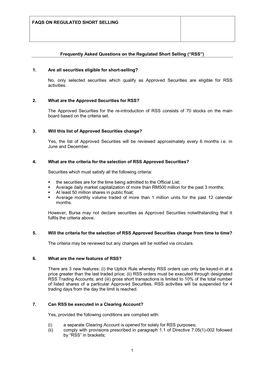 Faqs on Regulated Short Selling