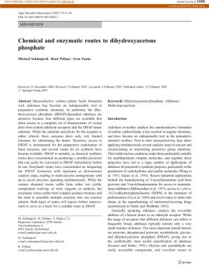 Chemical and Enzymatic Routes to Dihydroxyacetone Phosphate