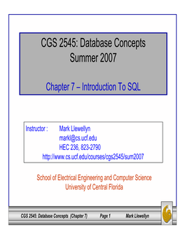 CGS 2545: Database Concepts Summer 2007