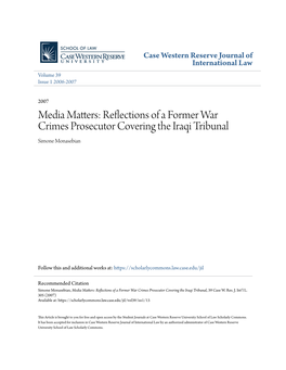 Media Matters: Reflections of a Former War Crimes Prosecutor Covering the Iraqi Tribunal Simone Monasebian