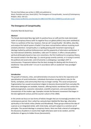 The Emergence of Conspirituality’, Journal of Contemporary Religion, 26(1): 103-121