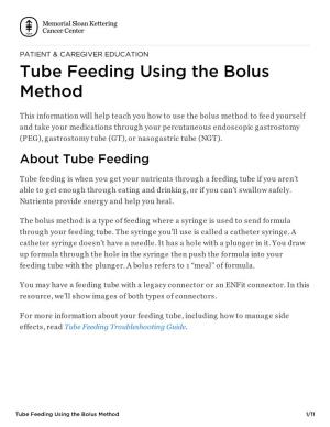 Tube Feeding Using the Bolus Method | Memorial Sloan Kettering Cancer Center