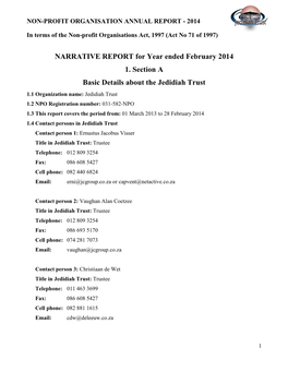 Non-Profit Organisation Annual Report - 2014