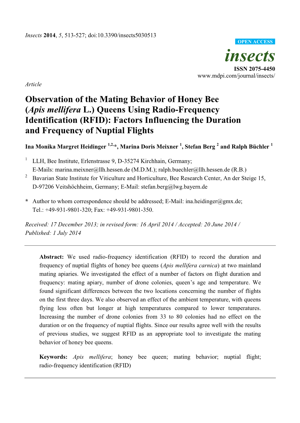 Observation of the Mating Behavior of Honey