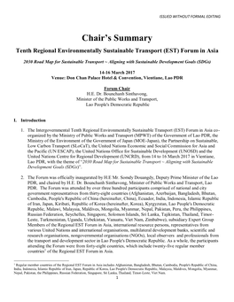 Tenth Regional Environmentally Sustainable Transport (EST) Forum in Asia