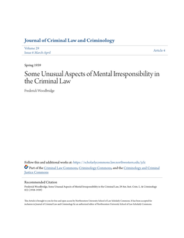 Some Unusual Aspects of Mental Irresponsibility in the Criminal Law Frederick Woodbridge