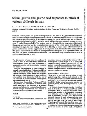 Serum Gastrin and Gastric Acid Responses to Meals at Various Ph Levels in Man