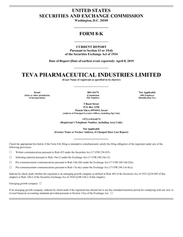 TEVA PHARMACEUTICAL INDUSTRIES LIMITED (Exact Name of Registrant As Specified in Its Charter)