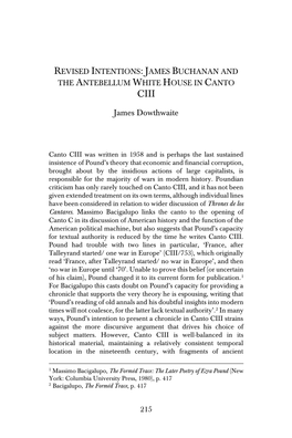 Revised Intentions: James Buchanan and the Antebellum White House in Canto Ciii