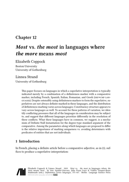 Most Vs. the Most in Languages Where the More Means Most Elizabeth Coppock Boston University University of Gothenburg Linnea Strand University of Gothenburg