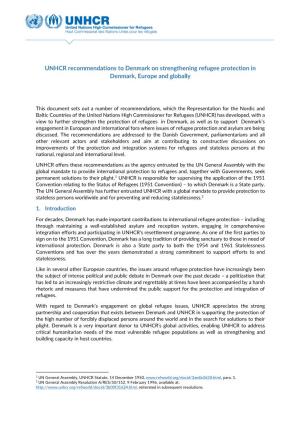 UNHCR Recommendations to Denmark on Strengthening Refugee Protection in Denmark, Europe and Globally