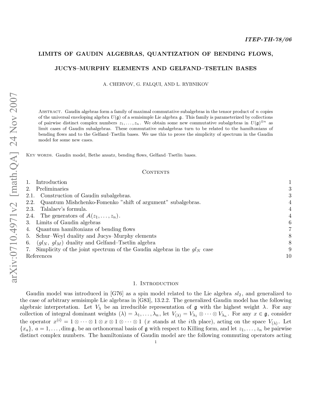 Limits of Gaudin Algebras, Quantization of Bending Flows