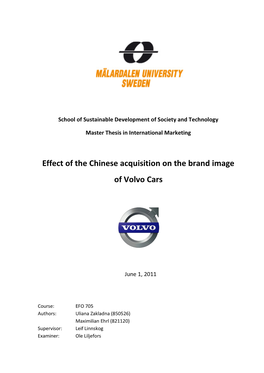 Effect of the Chinese Acquisition on the Brand Image of Volvo Cars