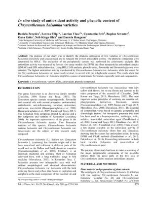 In Vitro Study of Antioxidant Activity and Phenolic Content of Chrysanthemum Balsamita Varieties