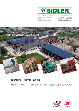 PREISLISTE 2019 Beton Kies Transporte Entsorgung Recycling