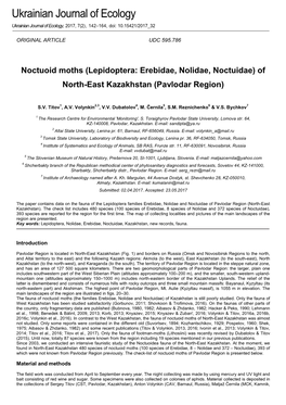 Noctuoid Moths (Lepidoptera: Erebidae, Nolidae, Noctuidae) of North-East Kazakhstan (Pavlodar Region)