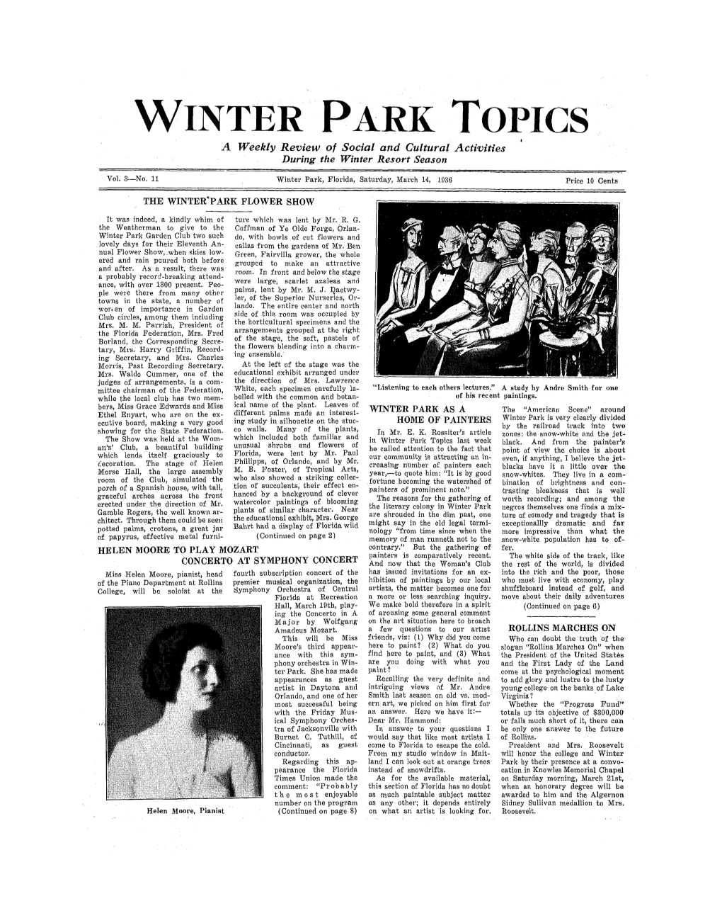 WINTER PARK TOPICS a Weekly Review of Social and Cultural Activities During the Winter Resort Season