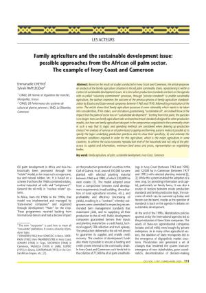 Family Agriculture and the Sustainable Development Issue: Possible Approaches from the African Oil Palm Sector