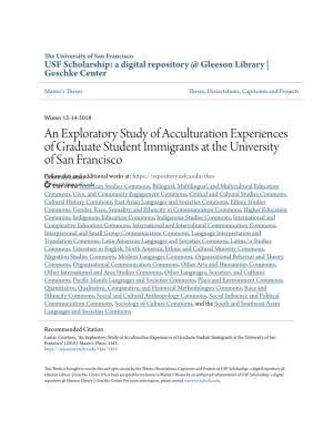An Exploratory Study of Acculturation Experiences of Graduate Student Immigrants at the University of San Francisco
