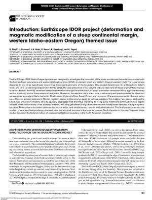Introduction: Earthscope IDOR Project (Deformation and Magmatic Modification of a Steep Continental Margin, Western Idaho–Eastern Oregon) Themed Issue