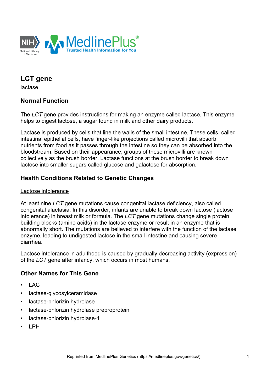 LCT Gene Lactase