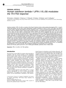 Human Interferon Lambda-1 (IFN-L1/IL-29) Modulates the Th1/Th2 Response