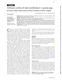 Antitussive Activity of Iodo-Resiniferatoxin in Guinea Pigs M Trevisani, a Milan, R Gatti, a Zanasi, S Harrison, G Fontana, a H Morice, P Geppetti