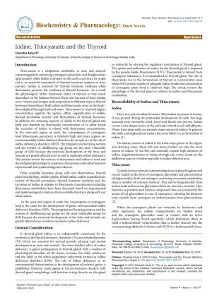 Iodine, Thiocyanate and the Thyroid Chandra Amar K* Department of Physiology, University of Calcutta, University College of Science & Technology, Kolkata, India