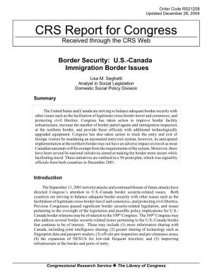 Border Security: U.S.-Canada Immigration Border Issues