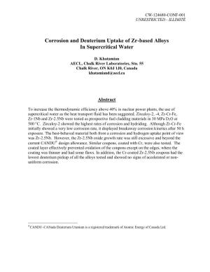 Corrosion and Deuterium Uptake of Zr-Based Alloys in Supercritical Water