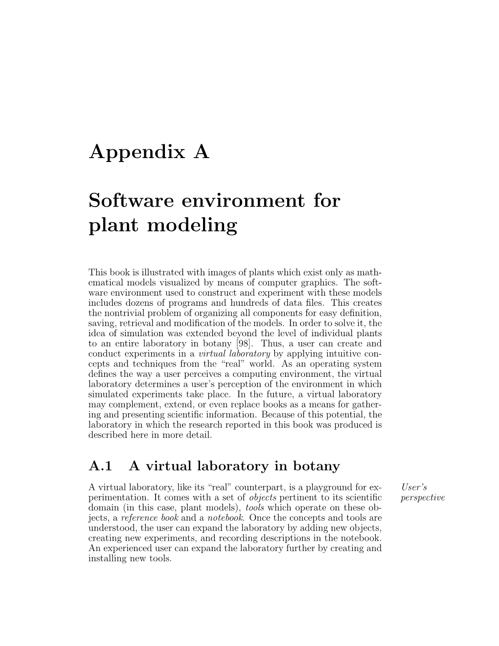 Appendix a Software Environment for Plant Modeling