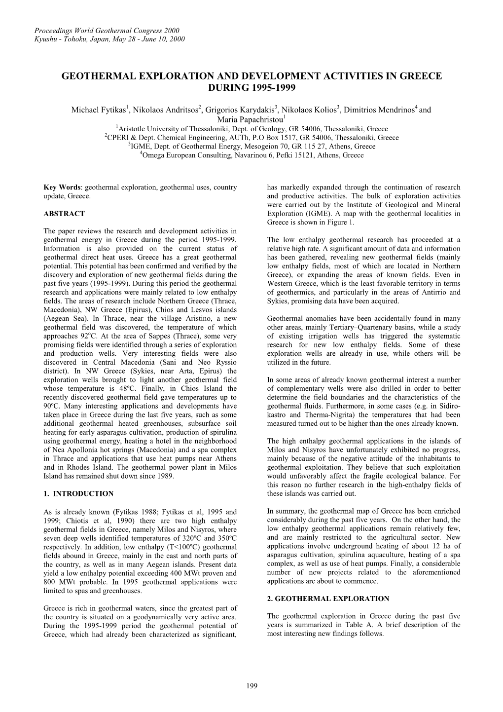 Geothermal Exploration and Development Activities in Greece During 1995-1999