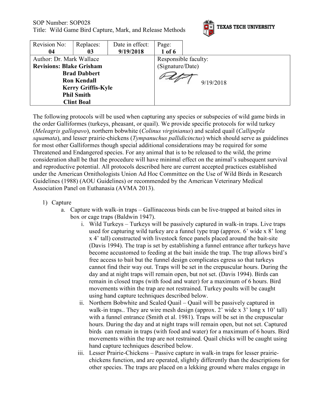 Wild Game Bird Capture, Mark, and Release Methods