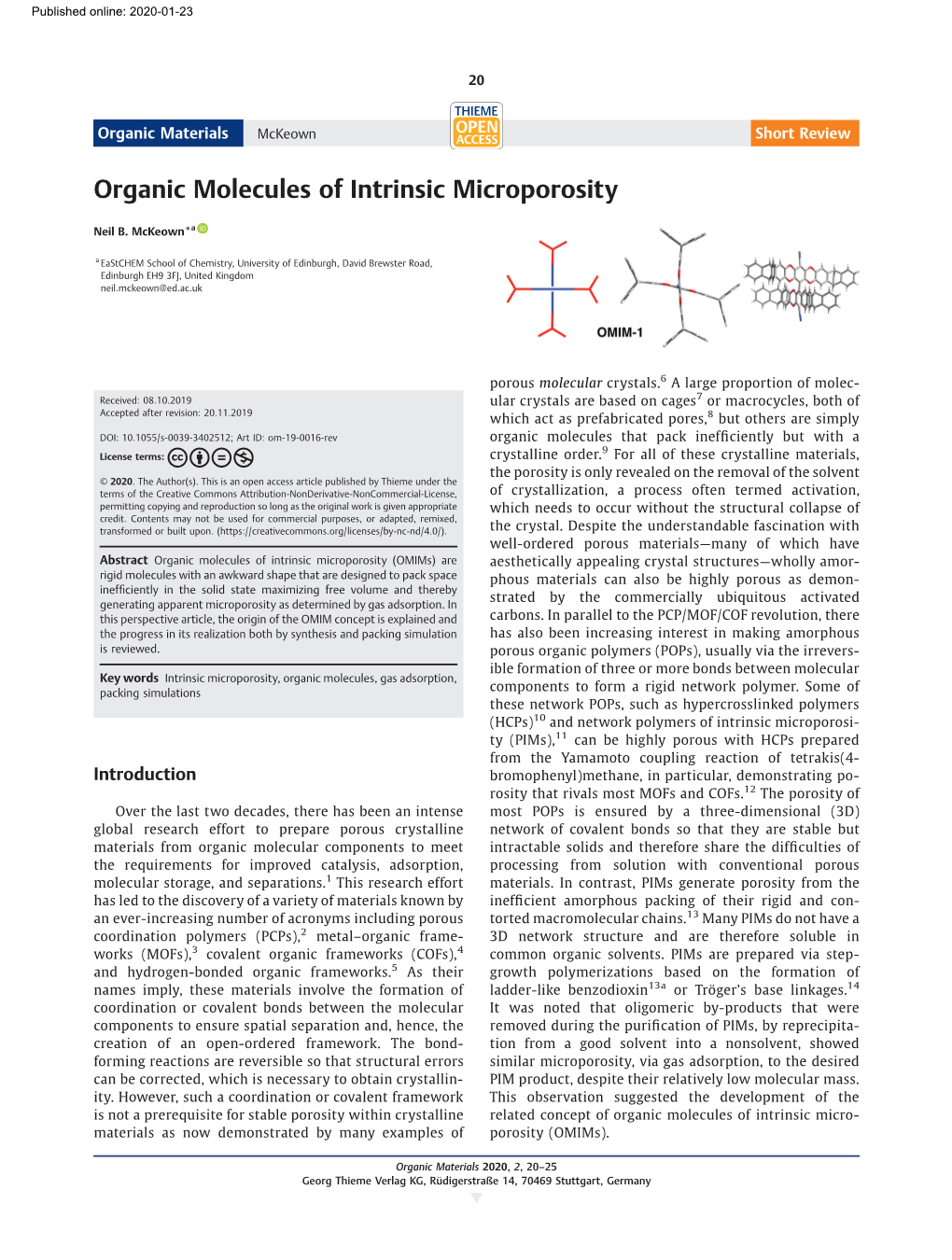 Organic Molecules of Intrinsic Microporosity