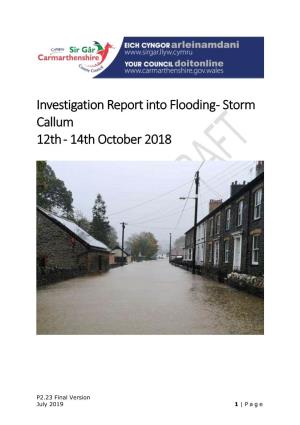 Investigation Report Into Flooding - Storm Callum 12Th - 14Th October 2018