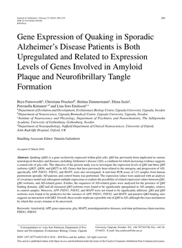 Gene Expression of Quaking in Sporadic Alzheimer's Disease Patients Is Both Upregulated and Related to Expression Levels of Ge